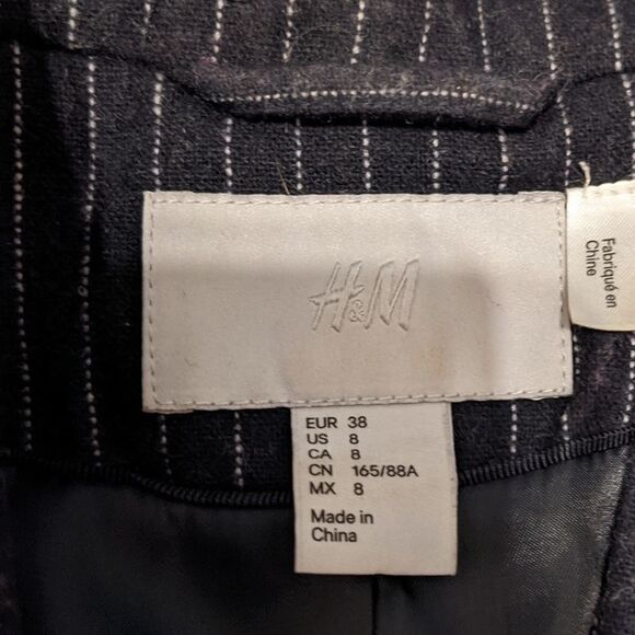 H&M Navy blue stripped wool blend Blazer jacket 8 US @X - Picture 8 of 10